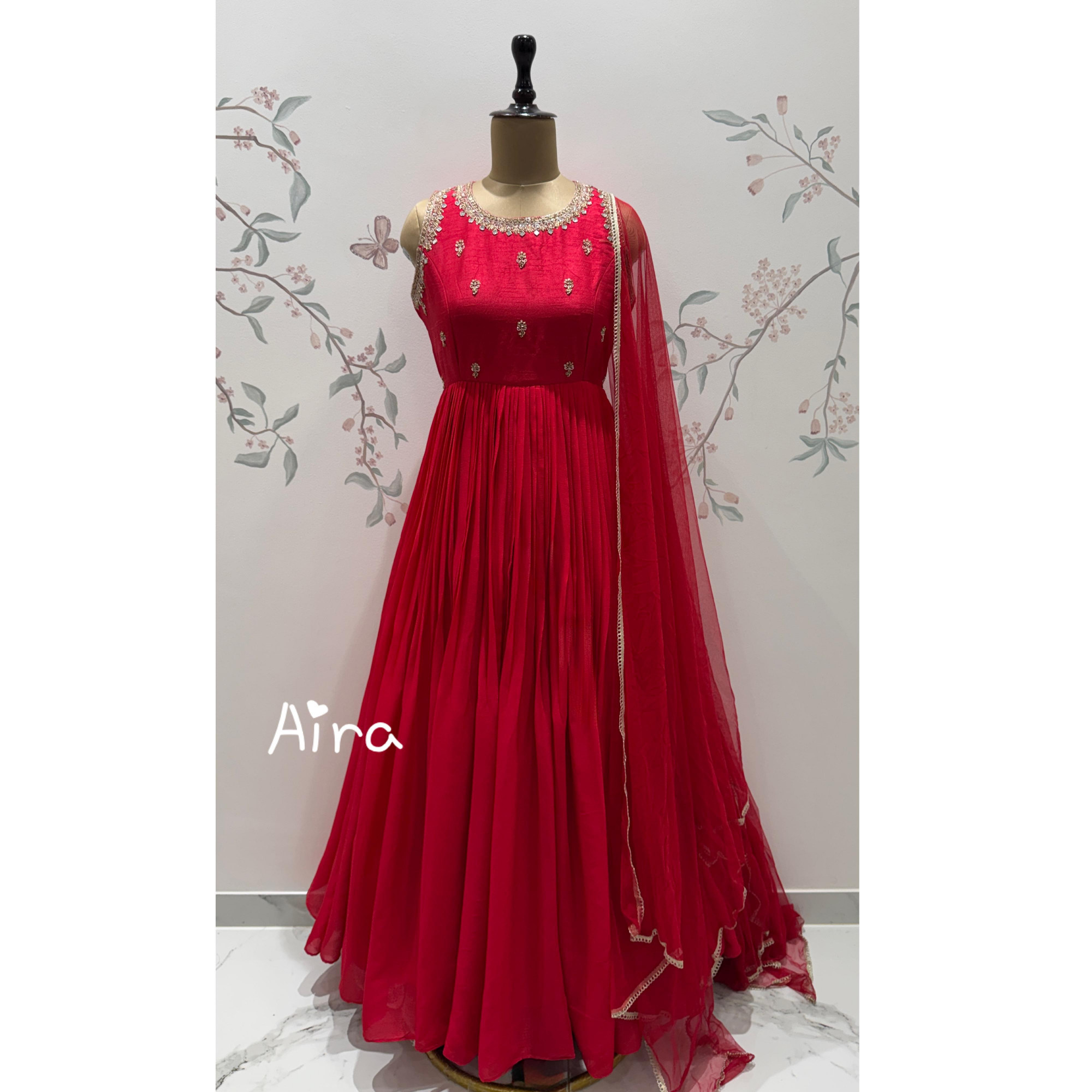 Ruby Red Embellished Anarkali Set