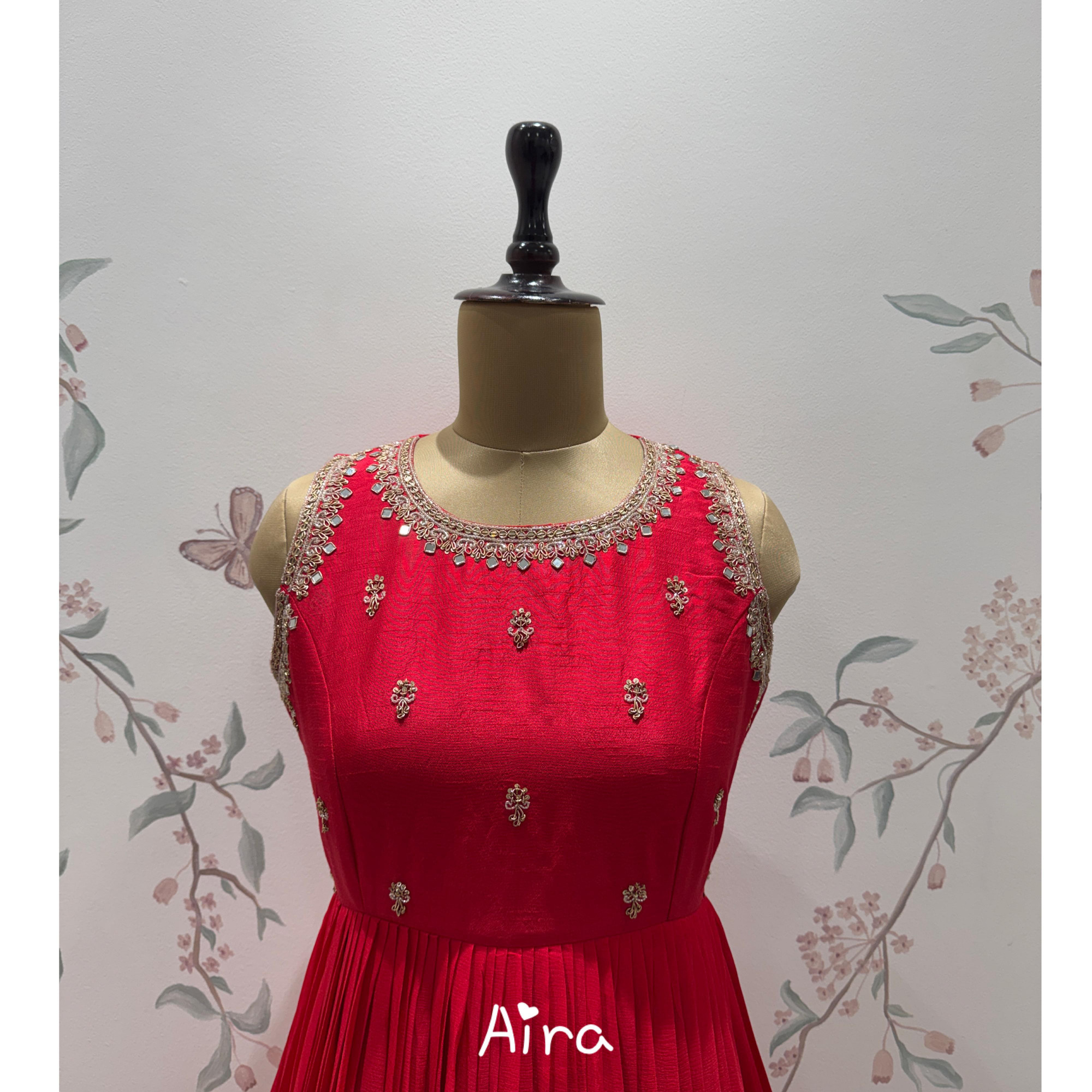 Ruby Red Embellished Anarkali Set