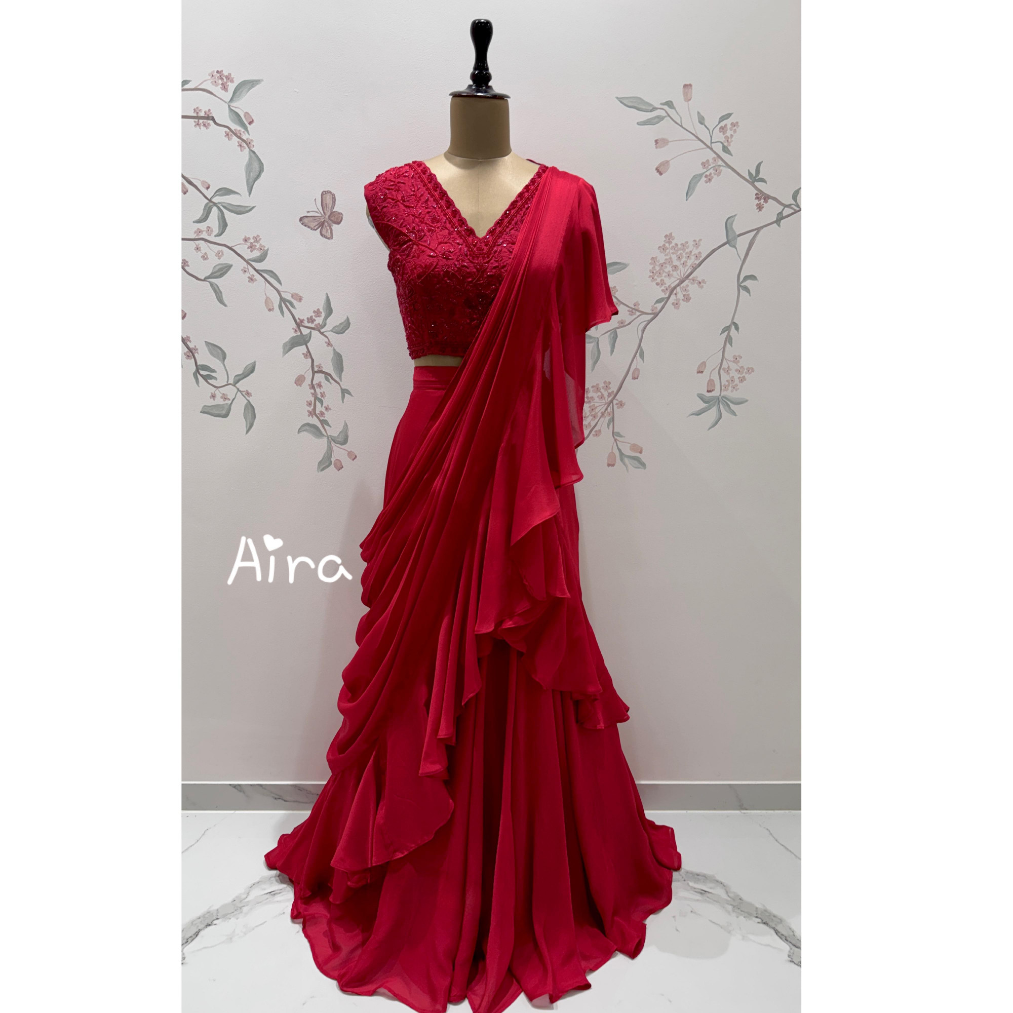 Ruby red Drape Saree