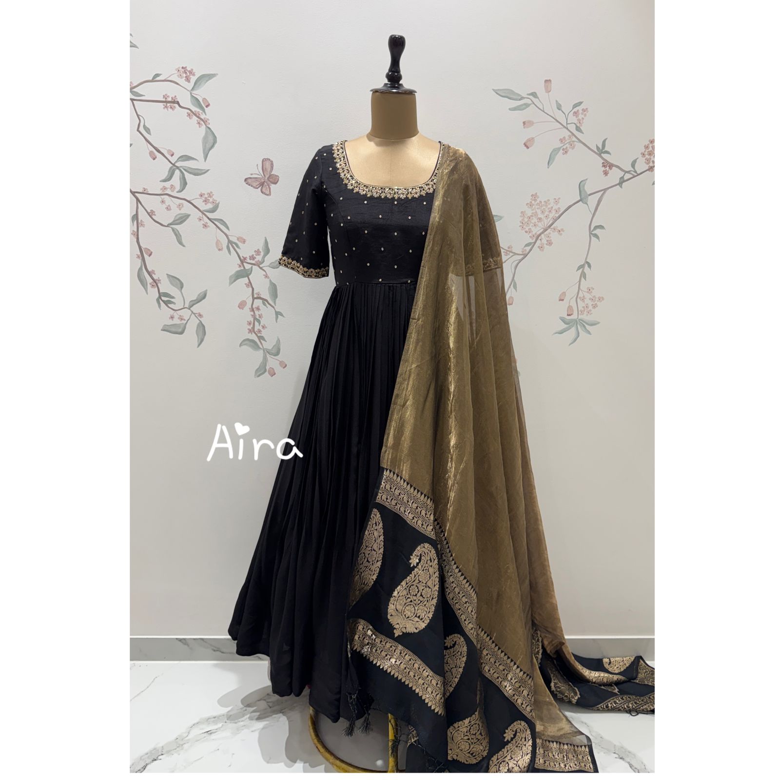 Black   Gold Anarkali Set with a Rich Banarasi-Style Dupatta