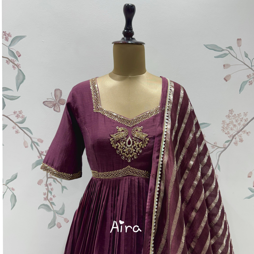 Image of Brown Mul Banaras Anarkali Set