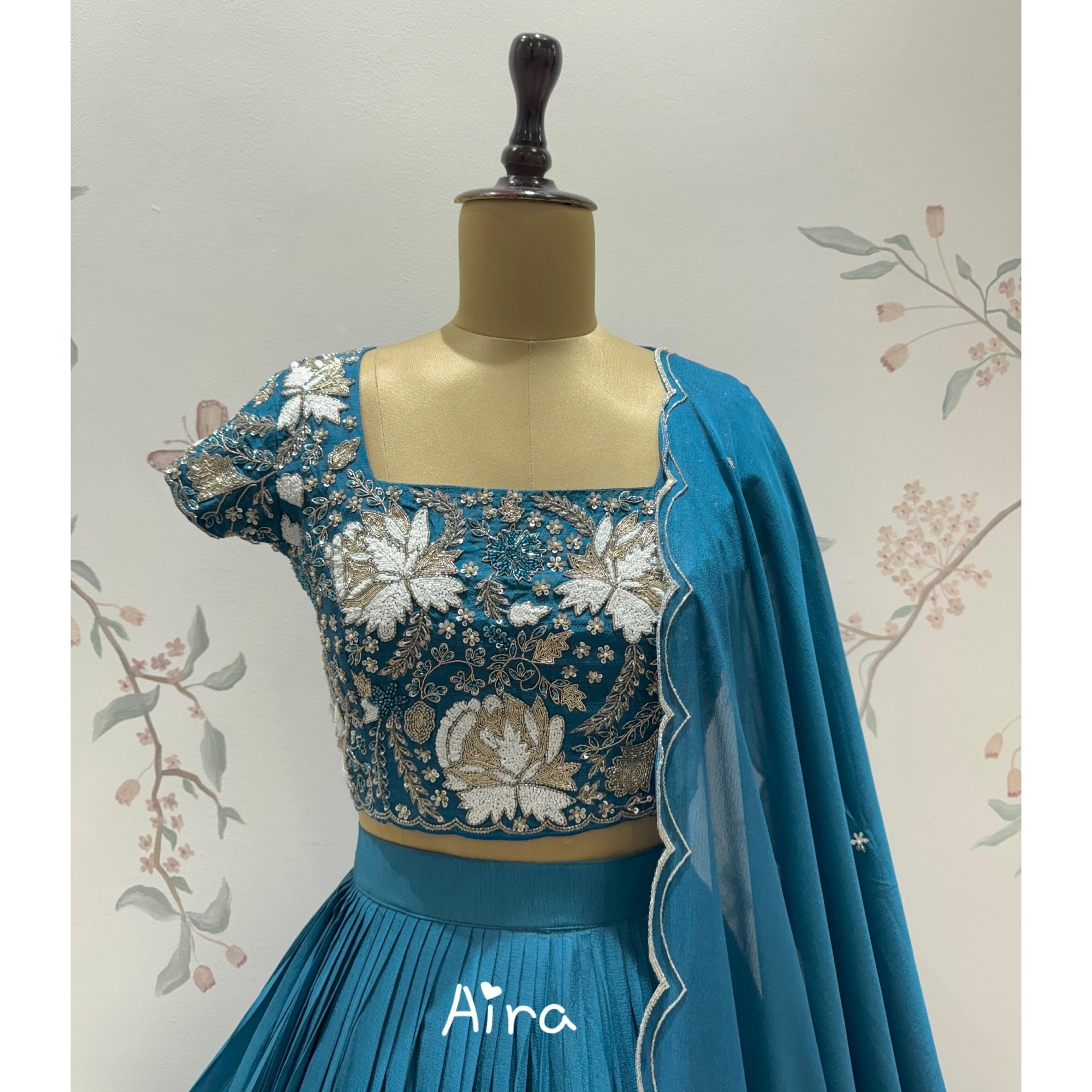 Teal Blue Bloom Lehenga Set