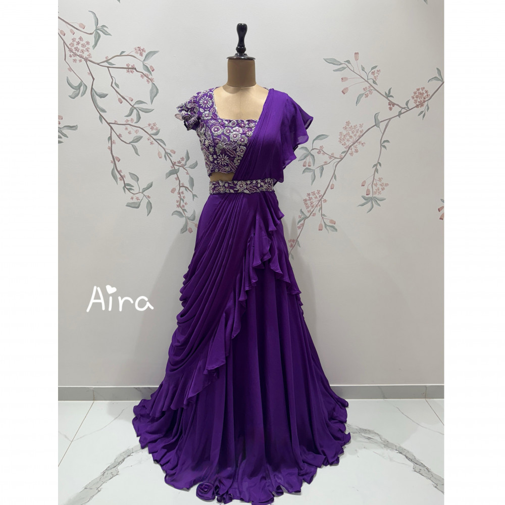 Image of Purple Orchid Drape Saree