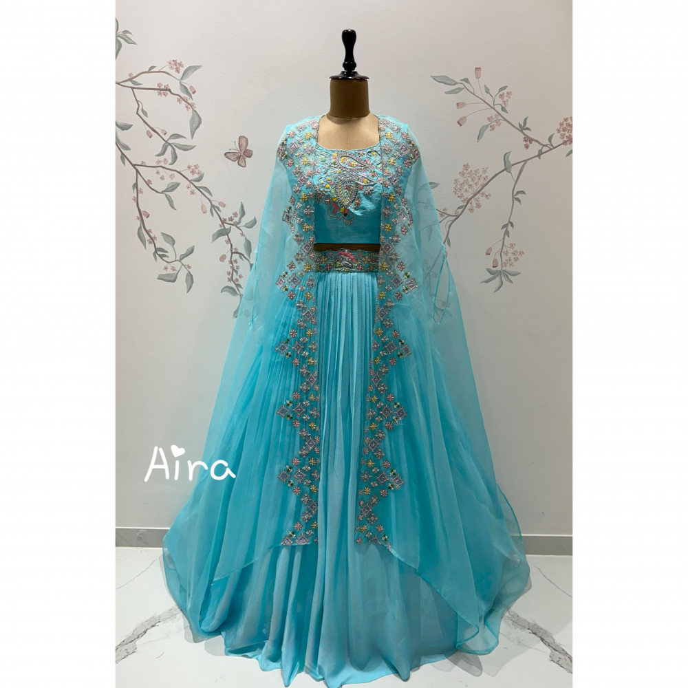 Image of Aqua Bloom Lehenga Set