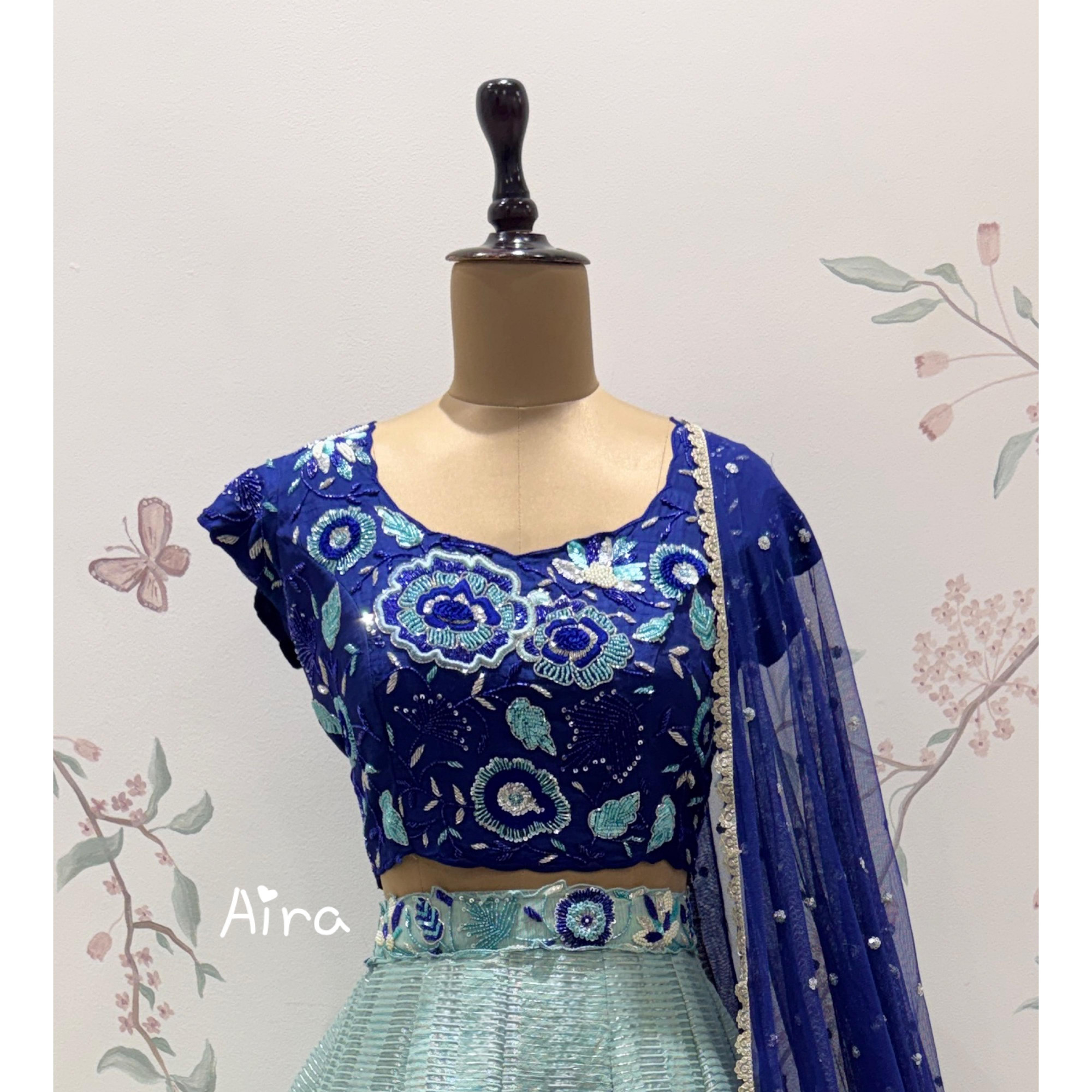 Royal Blue  Ice Mint Embroidered Lehenga Set