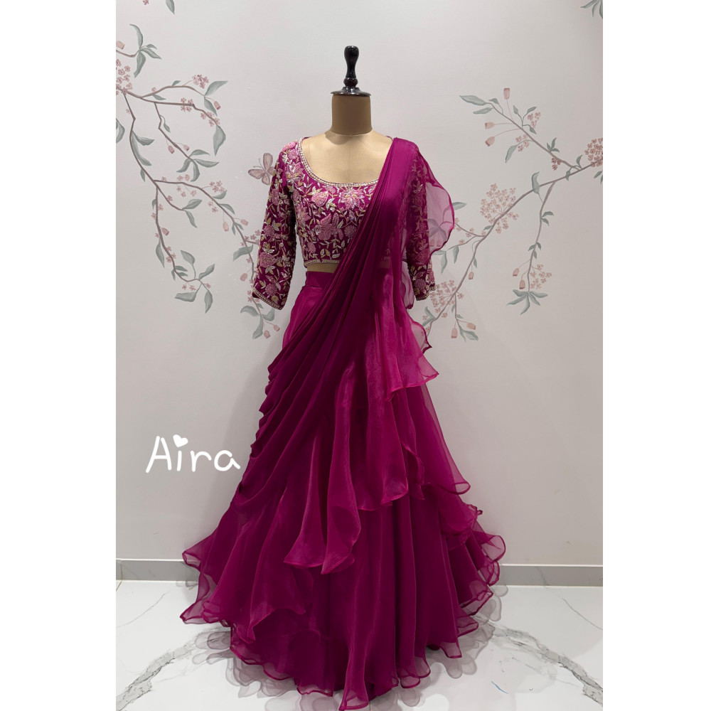 Image of Regal Wine Drape Saree