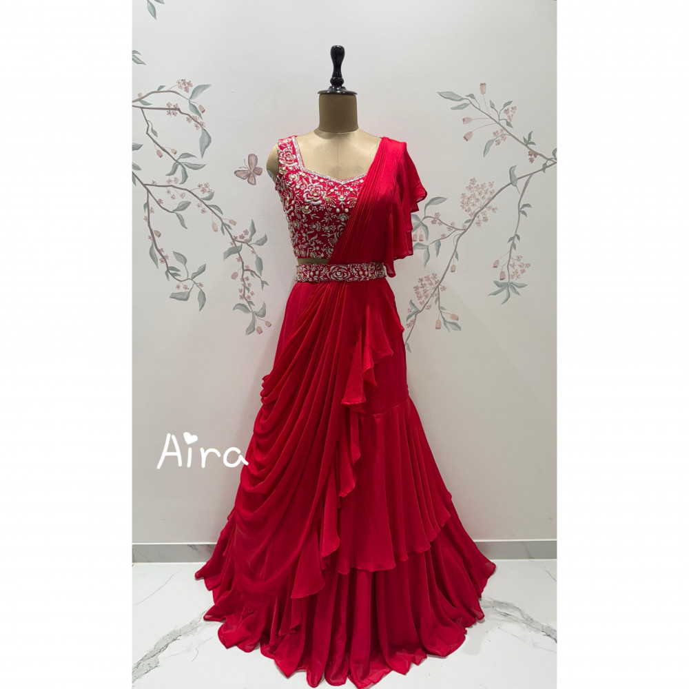 Image of Crimson Red Drape Saree