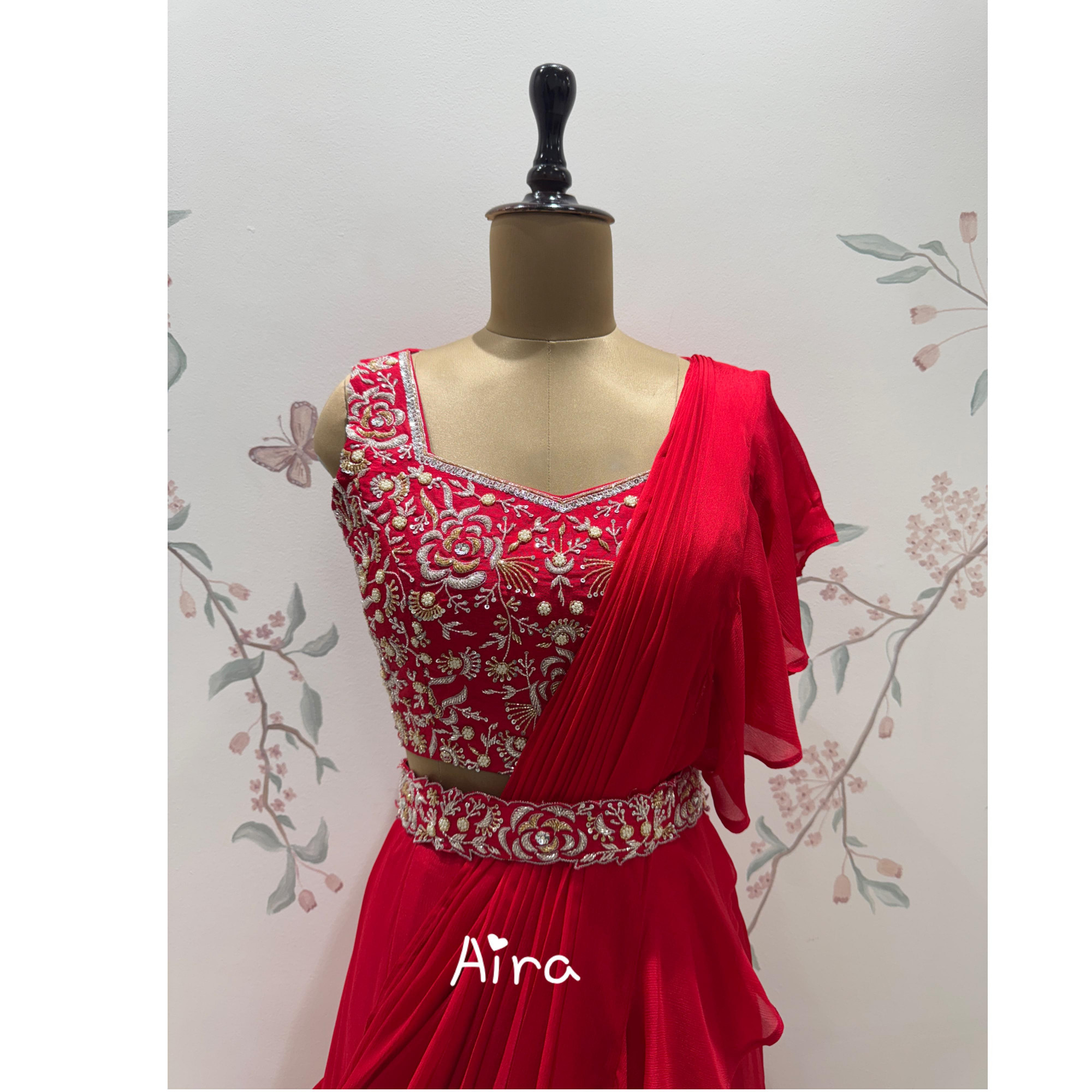 Crimson Red Drape Saree