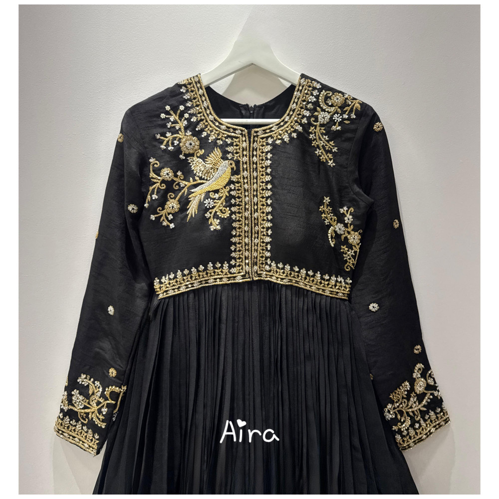 Image of Black Bird Motif Anarkali Set