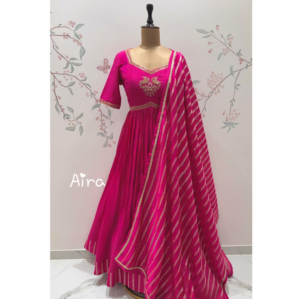 Image of Pink Dress, Banaras Dupatta Set