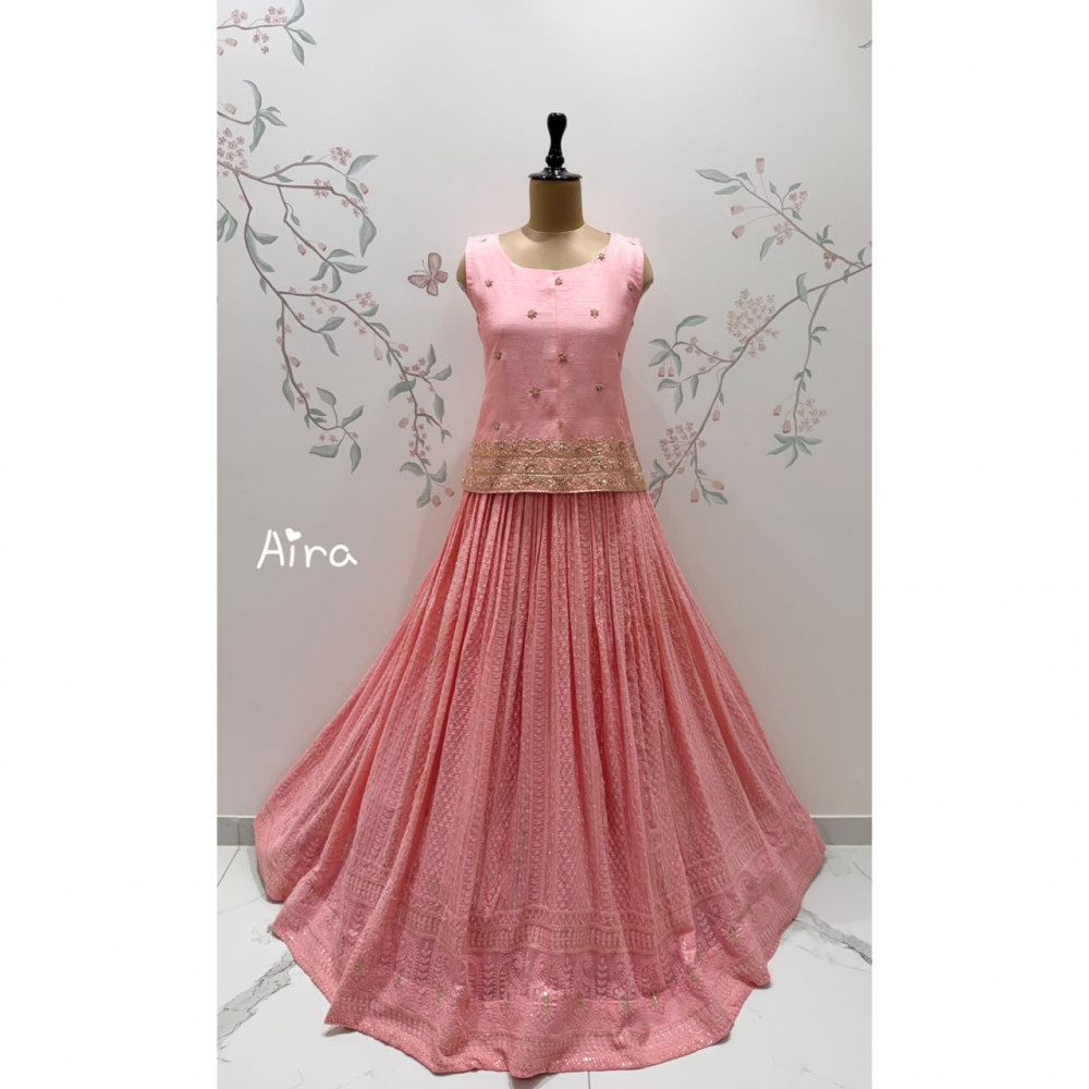 Image of Peach Chikankari Lehenga