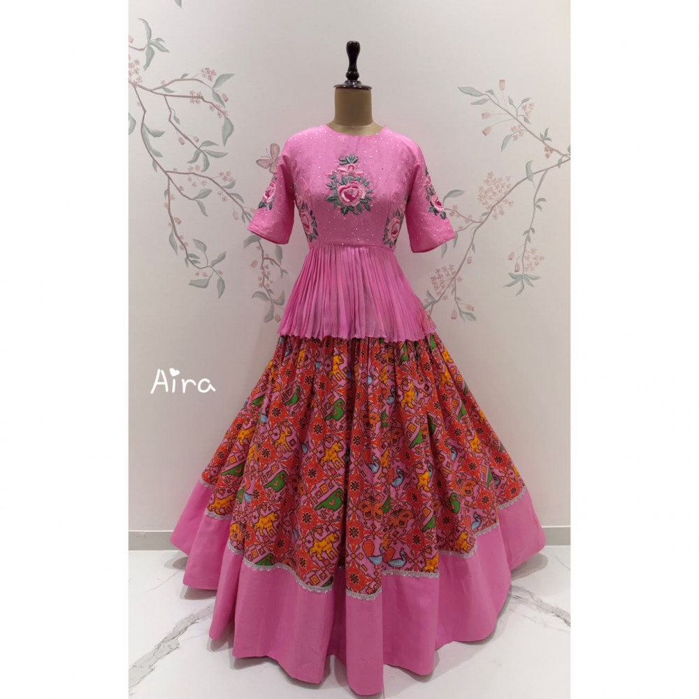 Image of Pink Patola Peplum Croptop