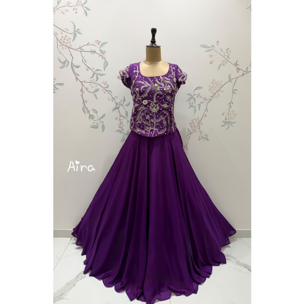 Image of Purple Long Top Lehenga