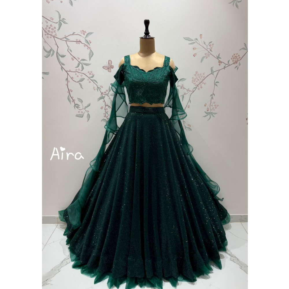 Image of Bottle Green Sequence Croptop
