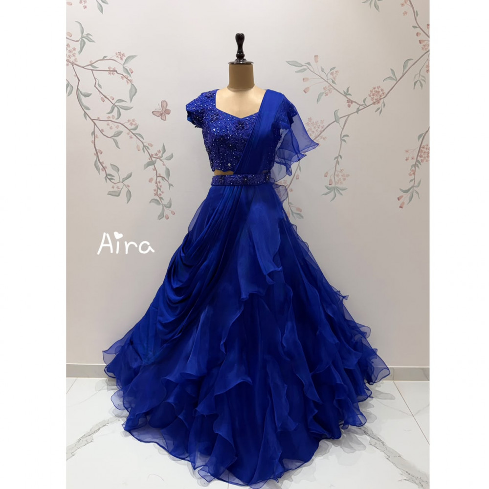Image of Blue Organza frills DrapeSaree