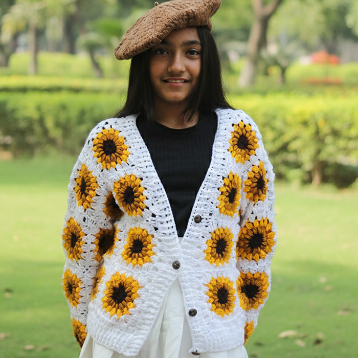 granny square sunflower cardigan for girls