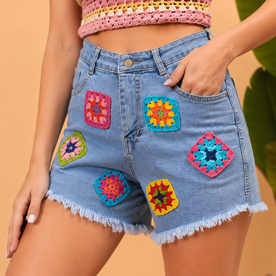 denim crochet women shorts