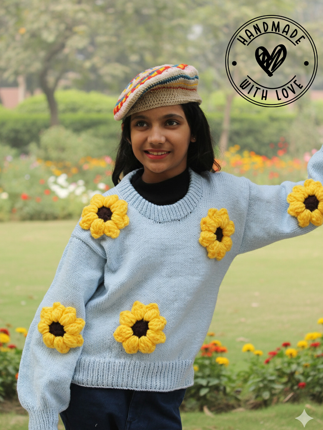 Woonie Sunflower Pullover - Light Blue