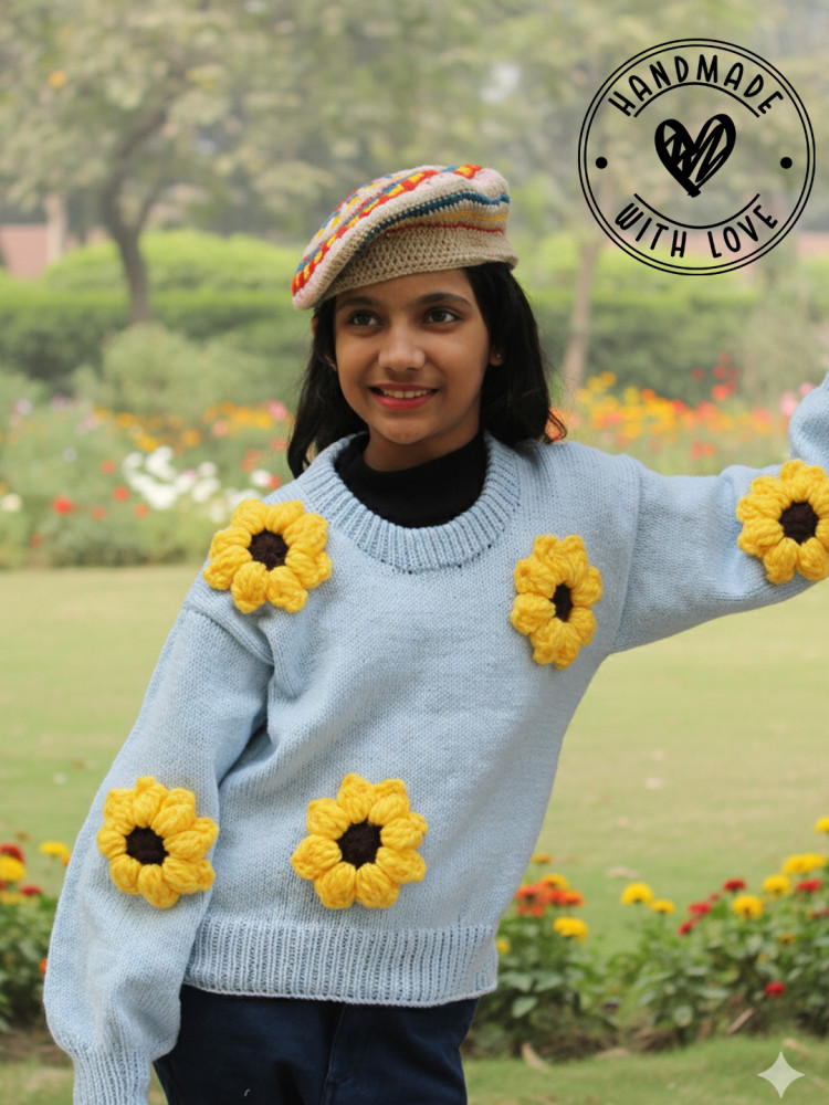 Image of Woonie Sunflower Pullover - Light Blue