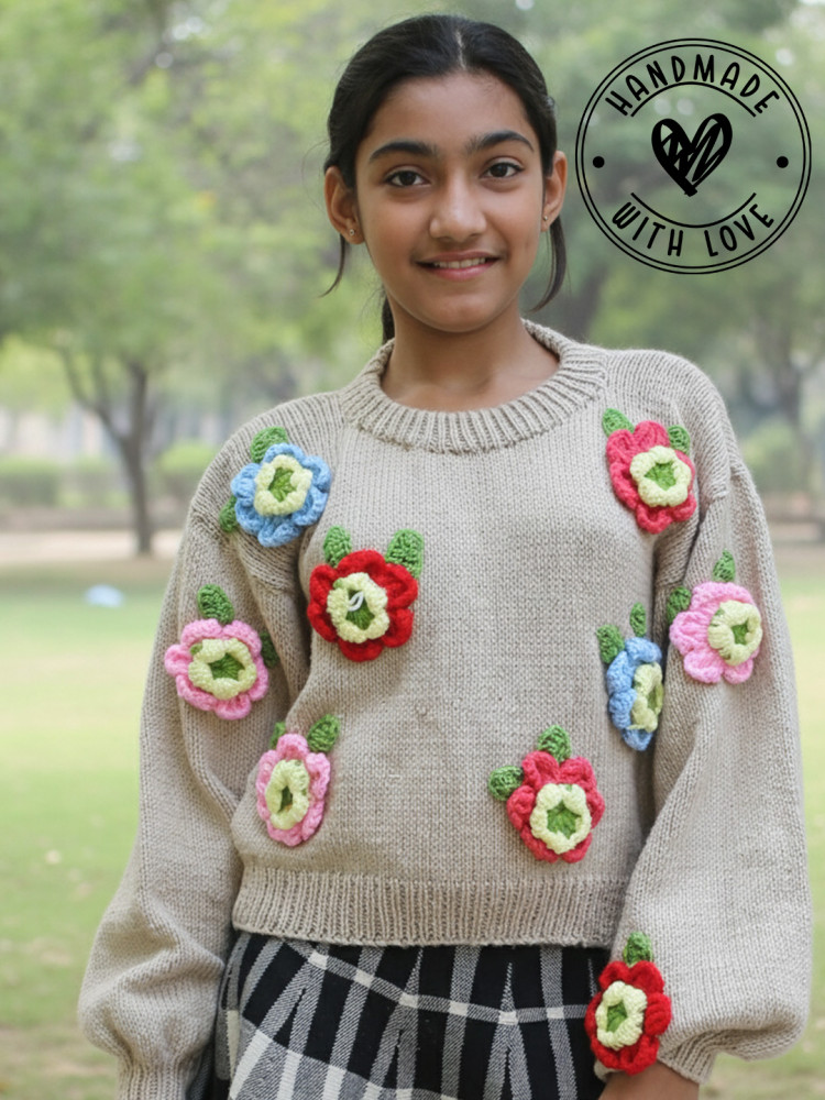 Image of Woonie Colorful Floral Pullover - Beige