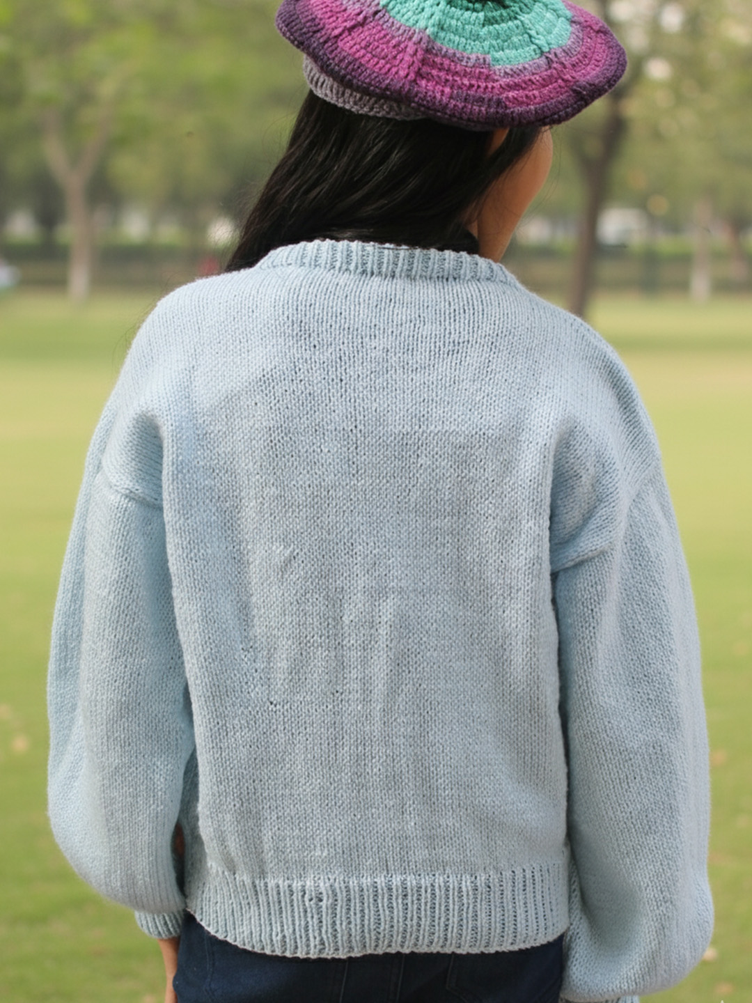 Woonie Orange Bow Pullover - Light Blue