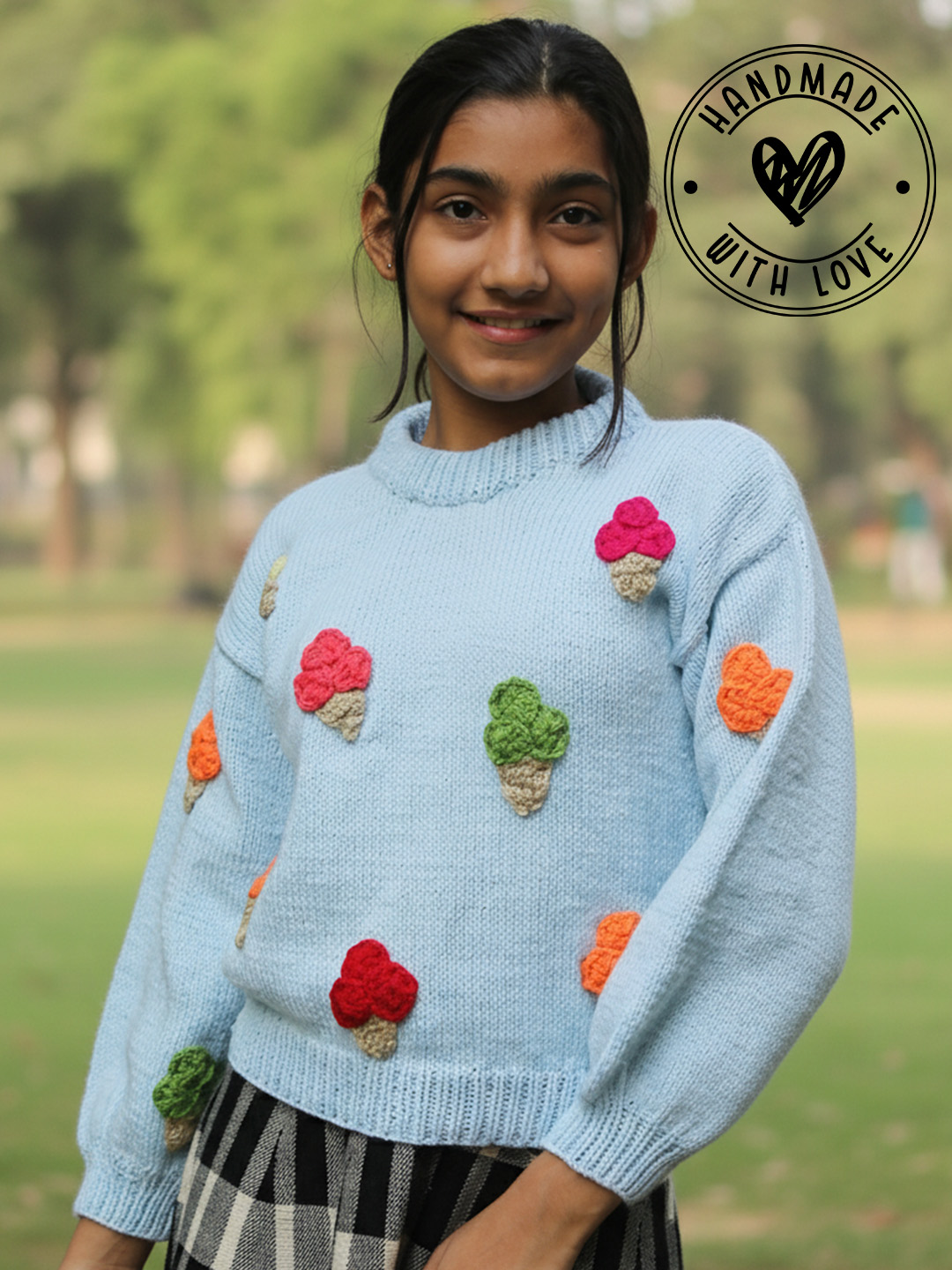 Woonie Ice Cream Cones Appliques Pullover - Light Blue