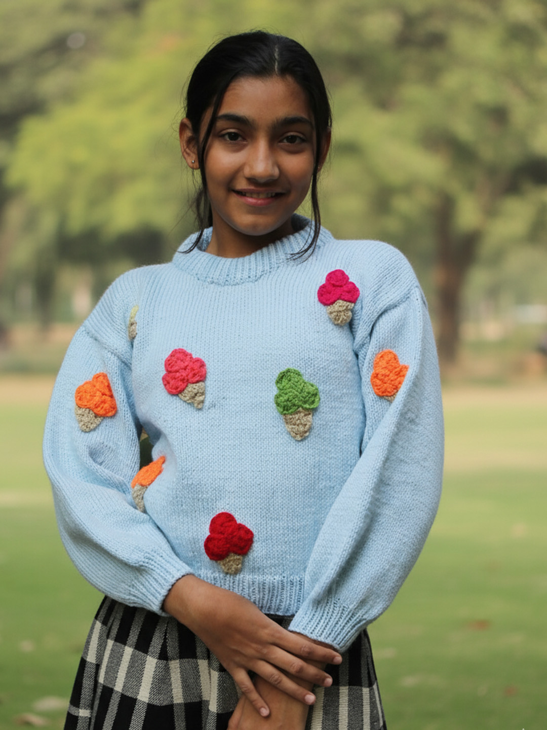 Woonie Ice Cream Cones Appliques Pullover - Light Blue