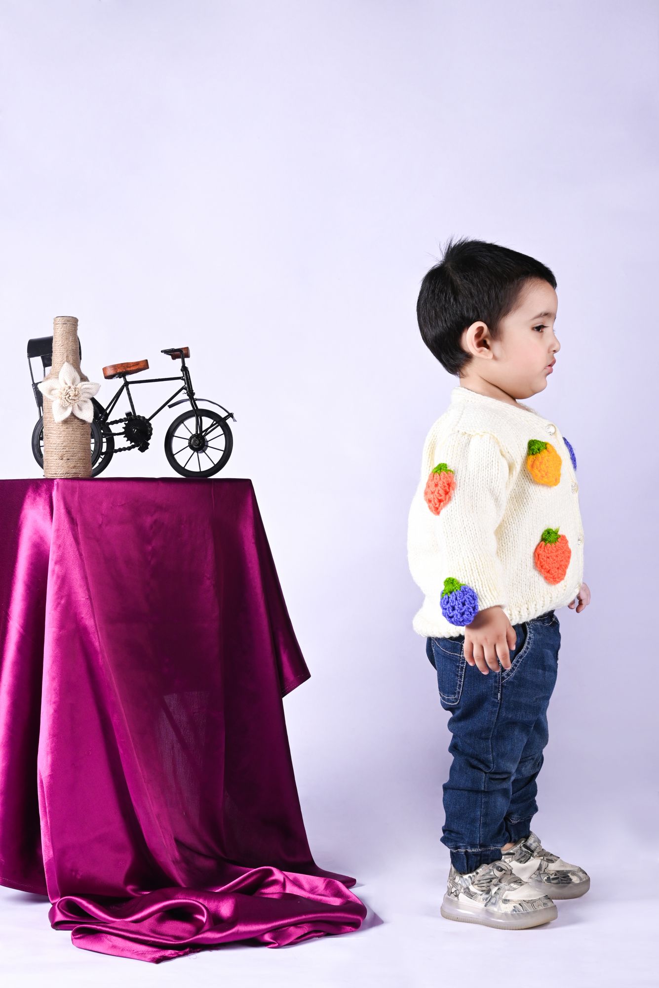 Woonie Handmade Full Sleeves Strawberry Patch Sweater - Off White