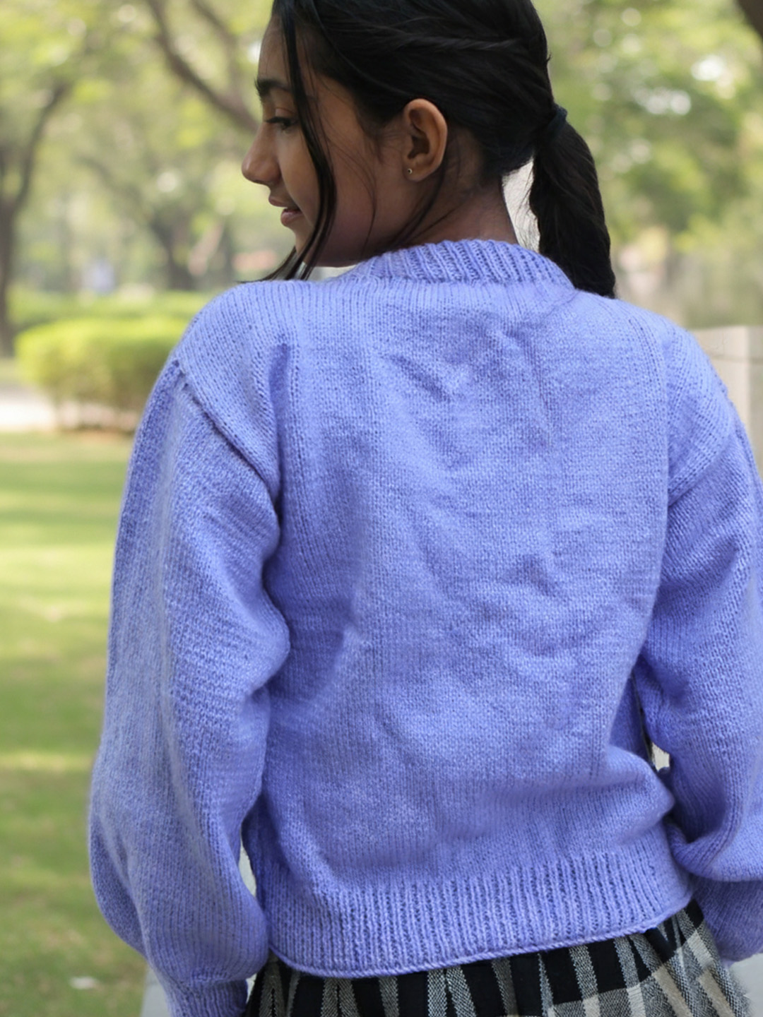 Woonie Handknitted Full Sleeves Floral Embroidered Sweater - Purple