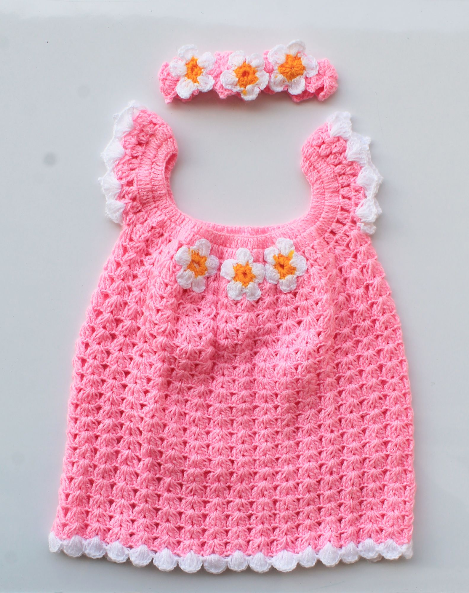Baby Pink Woolen Frock with Headband