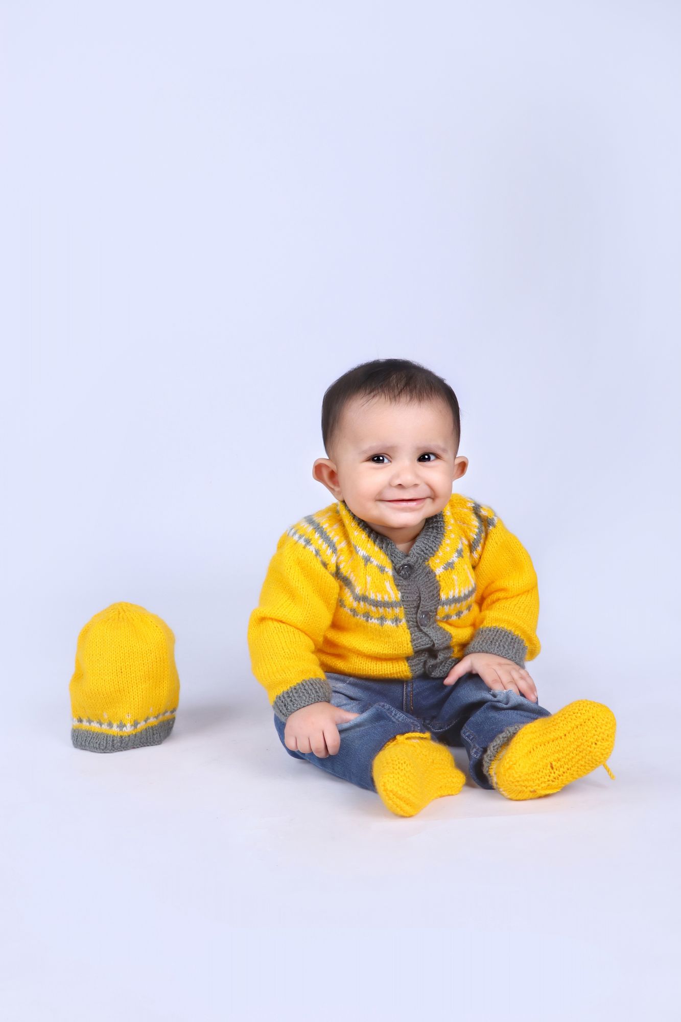Handmade Knitted Orange Sweater Set for Infants - Orange Woonie
