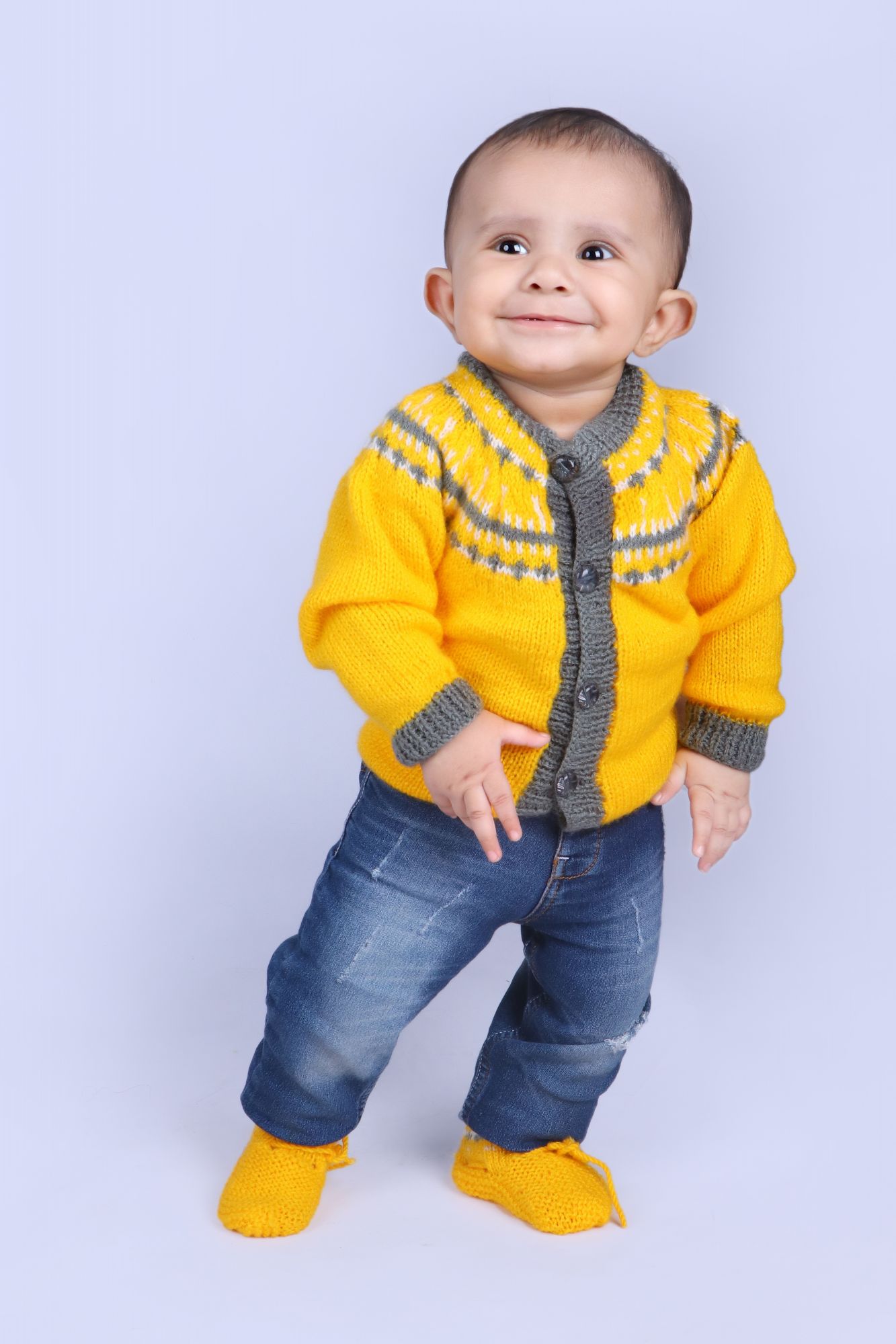 Handmade Knitted Orange Sweater Set for Infants - Orange Woonie