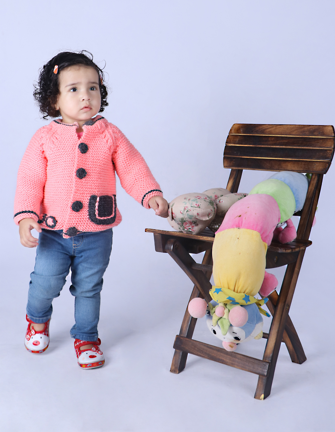 Woonie Full Sleeves Floral Design Handmade Sweater - Pink