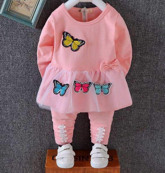 Image of Baby Pink Butterfly  Applique Set for Girls