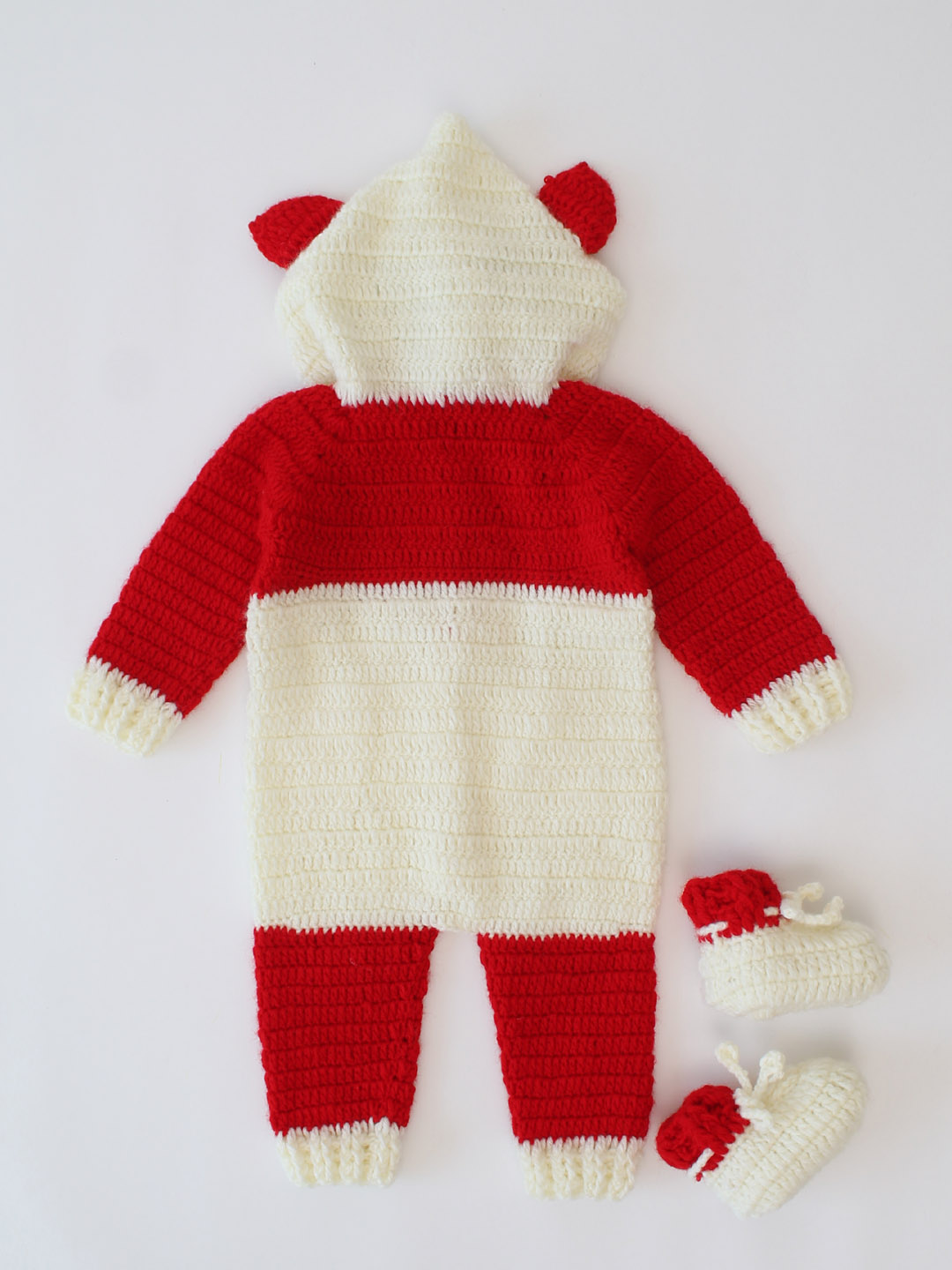 Bear Hooded Jumpsuit for Infants with Boots - Red