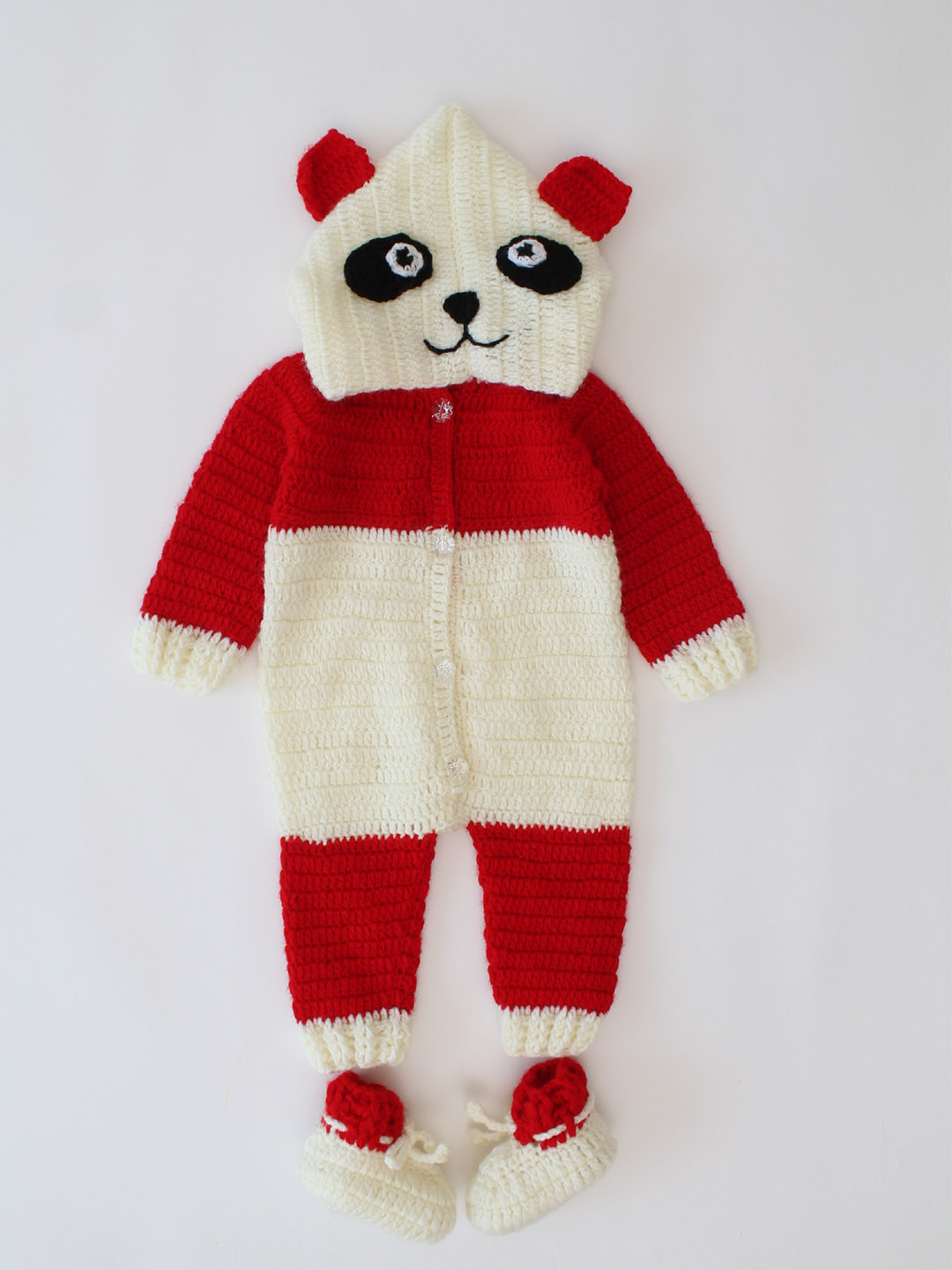 Bear Hooded Jumpsuit for Infants with Boots - Red