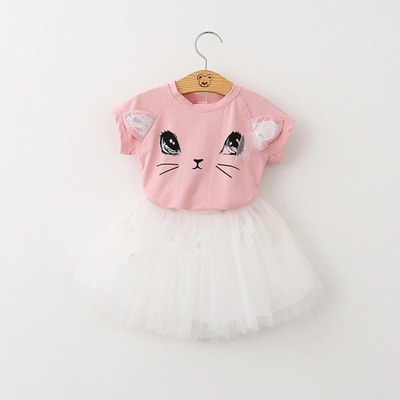 Beautiful Pink and White Kitty Skirt set