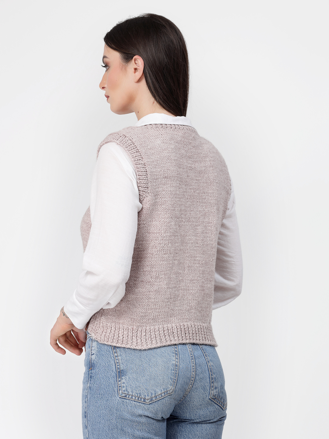 Handknitted Yarn Embroidered Womens Winter Sweater - Beige
