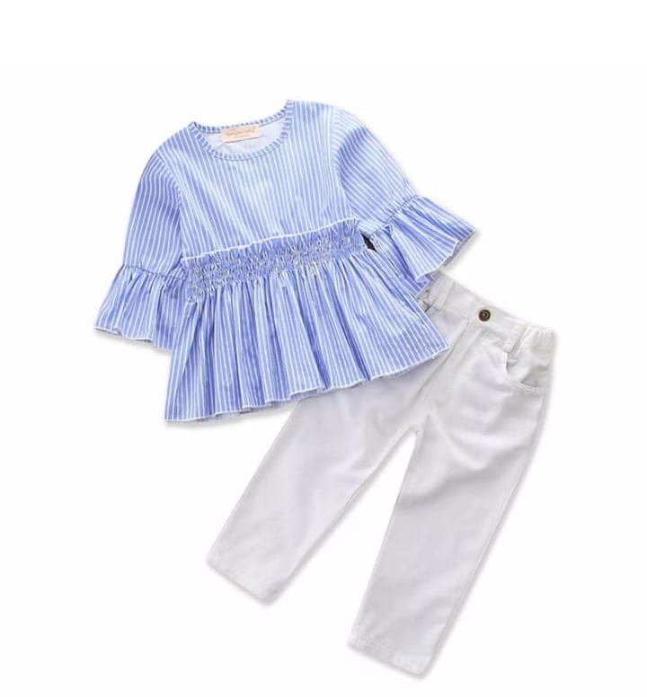 Bell Sleeve Top with White Bottom