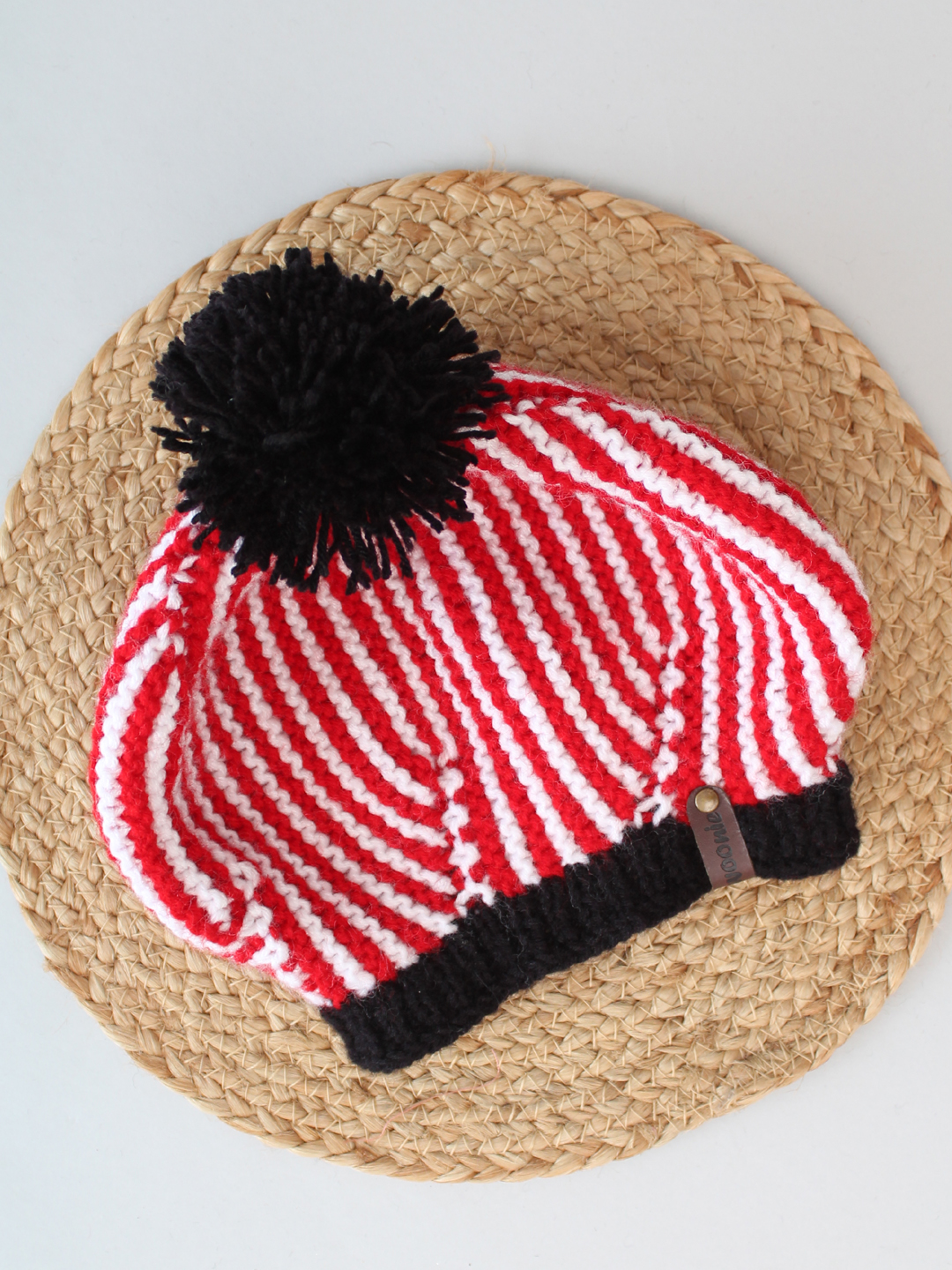 Beret Hat with Pom Pom for Kids - Red and Black