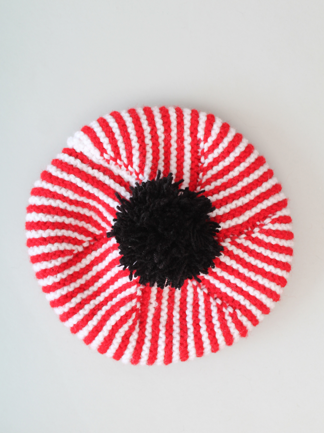 Beret Hat with Pom Pom for Kids - Red and Black