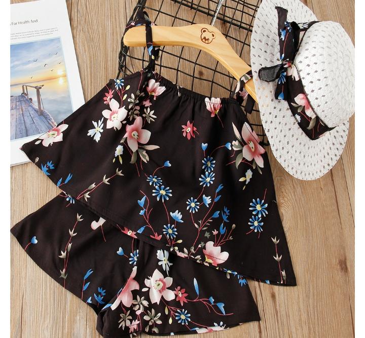 Black Floral Set with Hat
