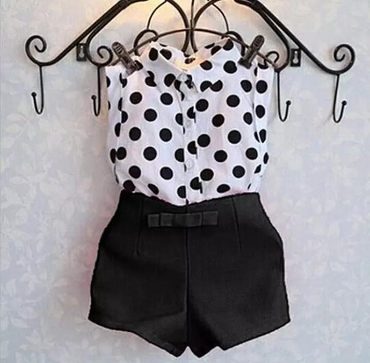 Black Shorts with Polka Pattern Top