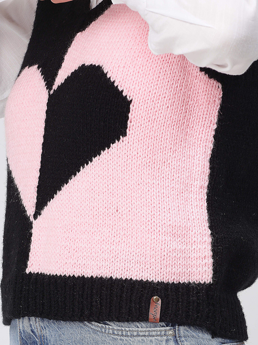 Handknitted Heart Knit Cute Sweater Vest for Women - Black