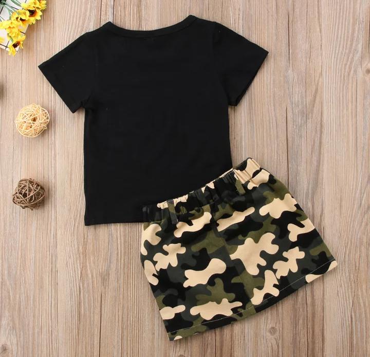 Black Top With Army Print Skirt