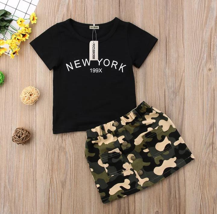 Black Top With Army Print Skirt
