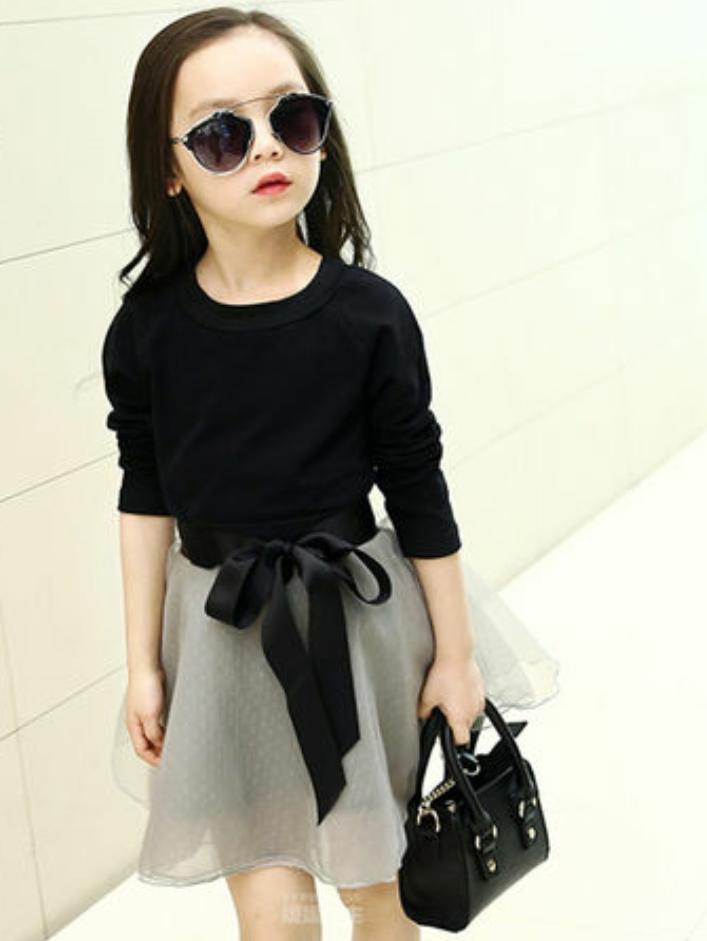 Black Top with Grey Skirt