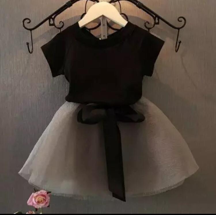 Black Top With Grey Skirt