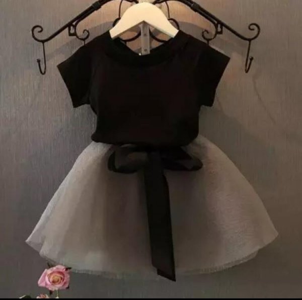 Image of Black Top With Grey Skirt