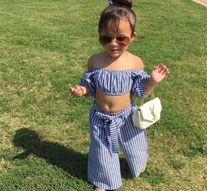 Blue Crop Top with Culottes Set